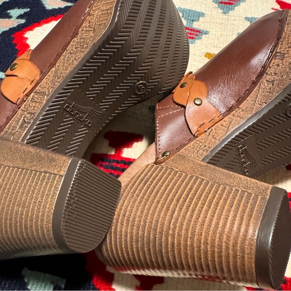 Dansko Brown Genuine Full Grain Leather Rach Braided Heeled Brandy Comfort Clogs - Picture 9 of 10